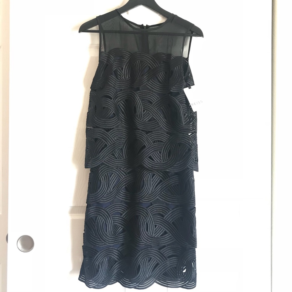 NWT REISS Black Pepper Double Layer Lace Dress